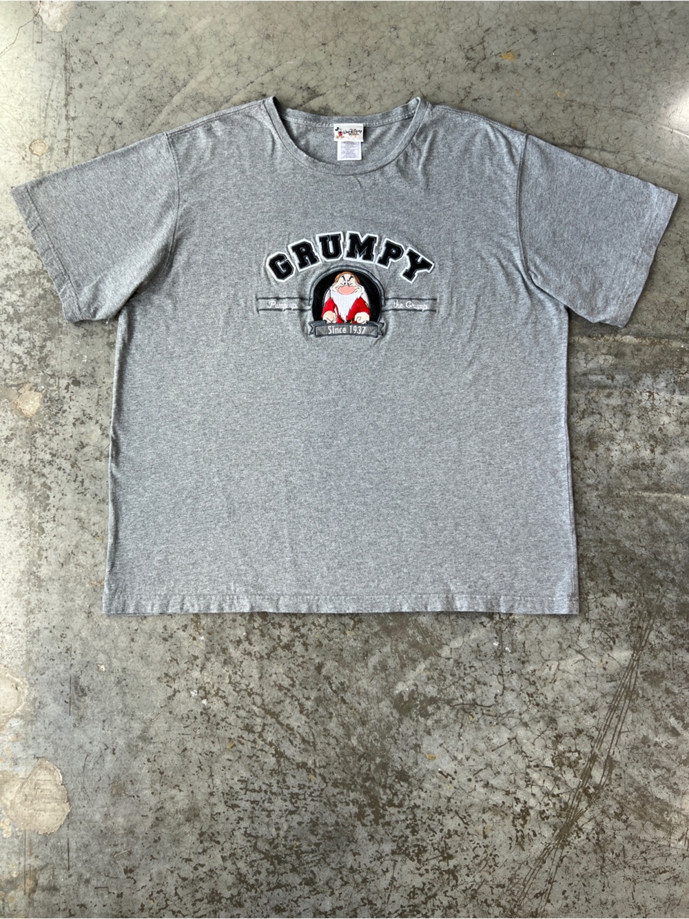 Walt Disney World Vintage Grumpy Dwarf Embroidered Graphic T-Shirt Gray XXXL